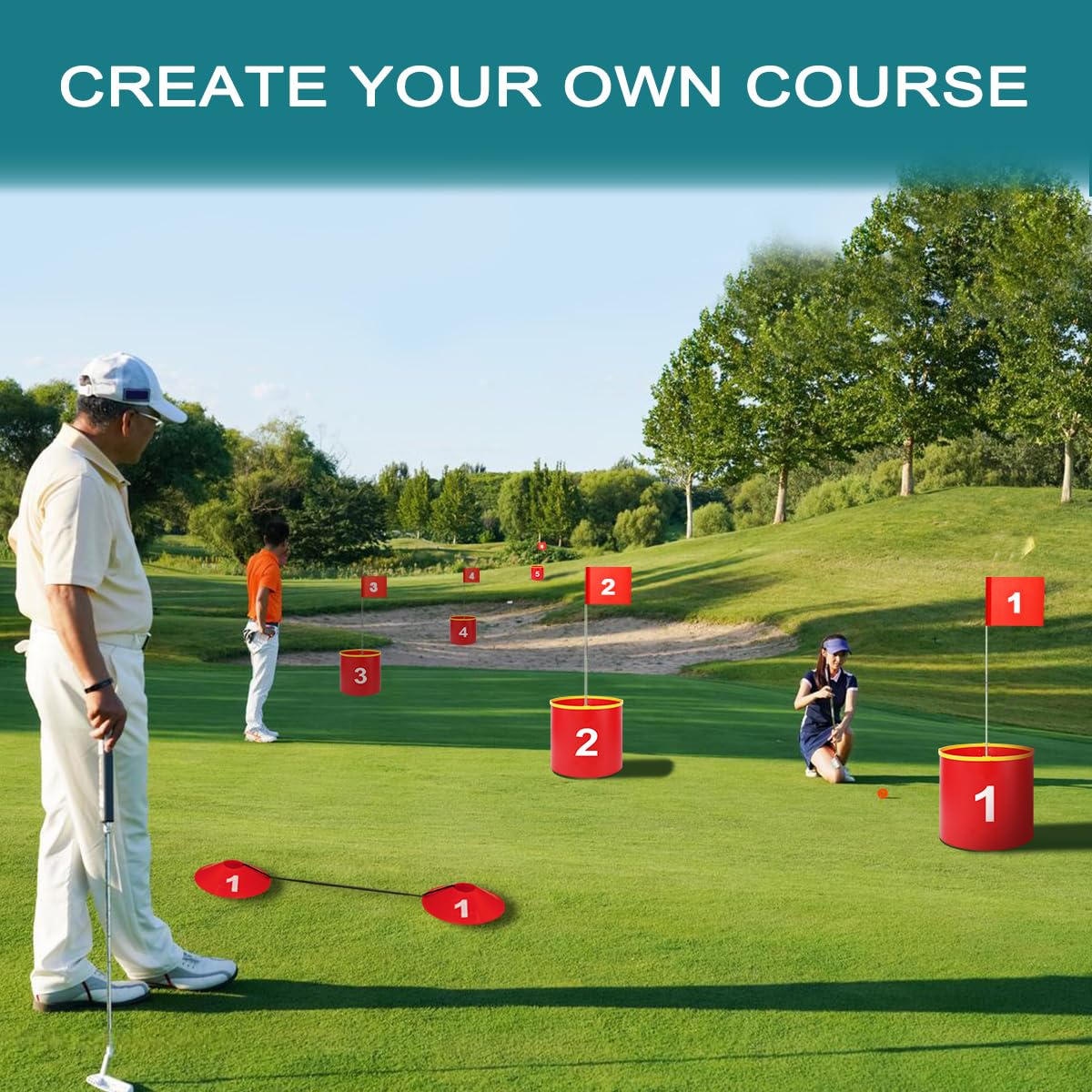 Golf Yard Bucket Games, 6 Holes Golf Practice Game with Flag, Indoor Outdoor Golf Chipping Game for Park, Beach, Backyard, Lawn