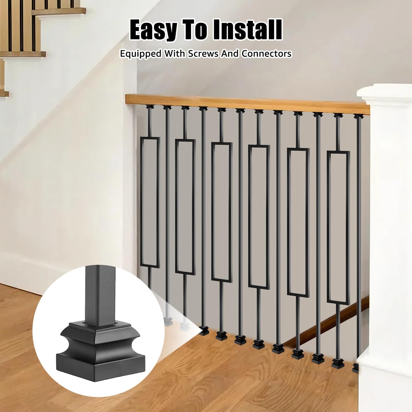 Vilstomes 16 Pack Rectangular Hollow Stair Spindles 44 Inches, 1/2" Iron Balusters for Staircase Interior With 32 Baluster Shoes
