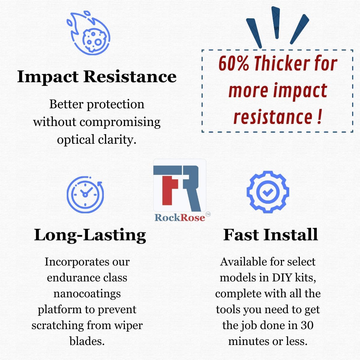 Rockrose Windshield Protection Film for Cars - Scratch-Resistant Protective Window Film with 85% VLT - Clear 99% UV Blocking Window Film for Enhanced Visibility in All Weather Conditions - 48 in X 6Ft