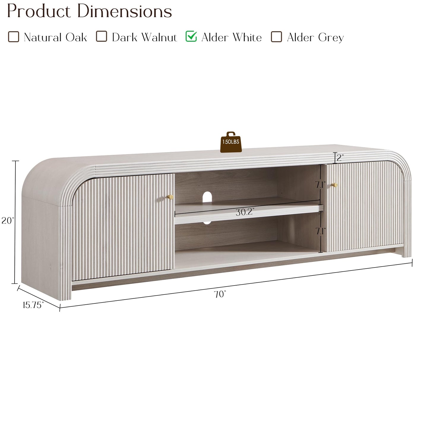 T4TREAM 70" Modern Fluted TV Stand, Long TV Table Entertainment Center with Storage, Media Console for Living Room with Door and Adjustable Shelves (Alder White)