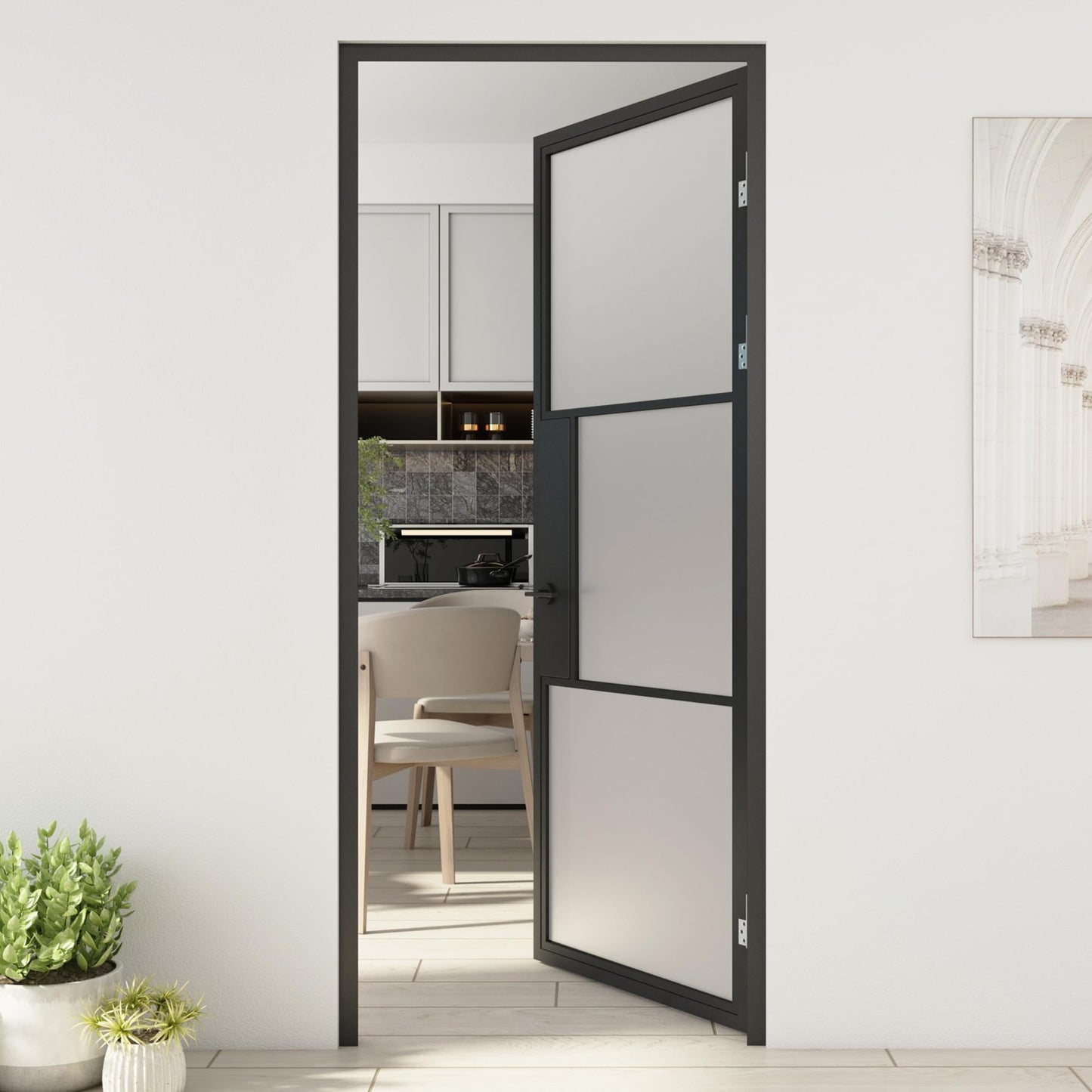 Jubest Prehung Door, 36" x 84", Interior Hollow Swing Metal Frame Frosted Glass, Pre-Assembled, Easy to Install, Left-Hand