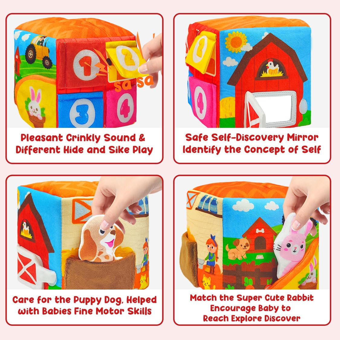 Baby Tissue Box Toys for 6-12 Months, 13PCS Surprise Barn Toy with Stuffed Farm Animals, Rattle, Soft Paper, Mirror, Montessori Educational Sensory Toys for Babies,Sensory Toys for Toddlers