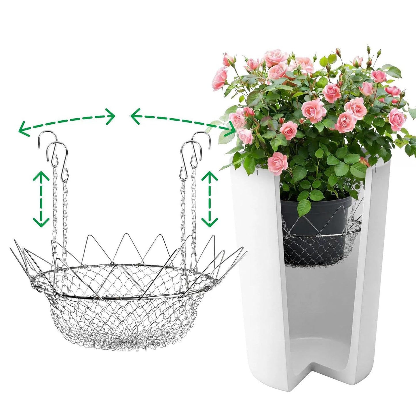 Adjustable Planter Insert, Chain Planter Filler for Elevate Plants, Flower Filler Support Chains Outdoor, Stainless Steel Plant Pot with Chains, Plant Lift Risers for Inside Pots