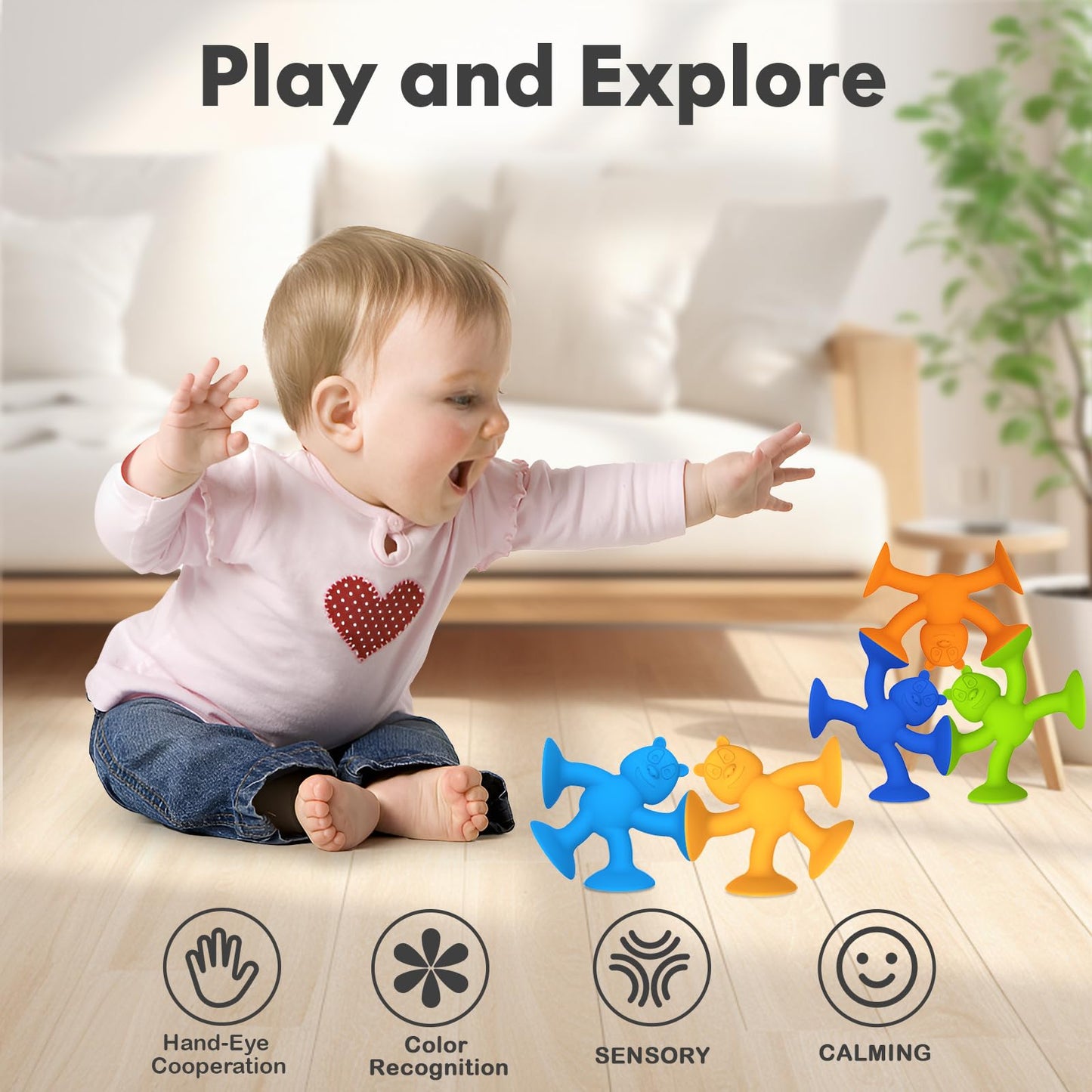 Suction Cup Toys（Pack of 12）, No Hole Baby Bath Toys Suction Toy - Connect, Build, Create - Toddler Bath Toys for Kids Ages 1-3, Silicone Sensory Fidget Toys for Baby Tray Window Travel