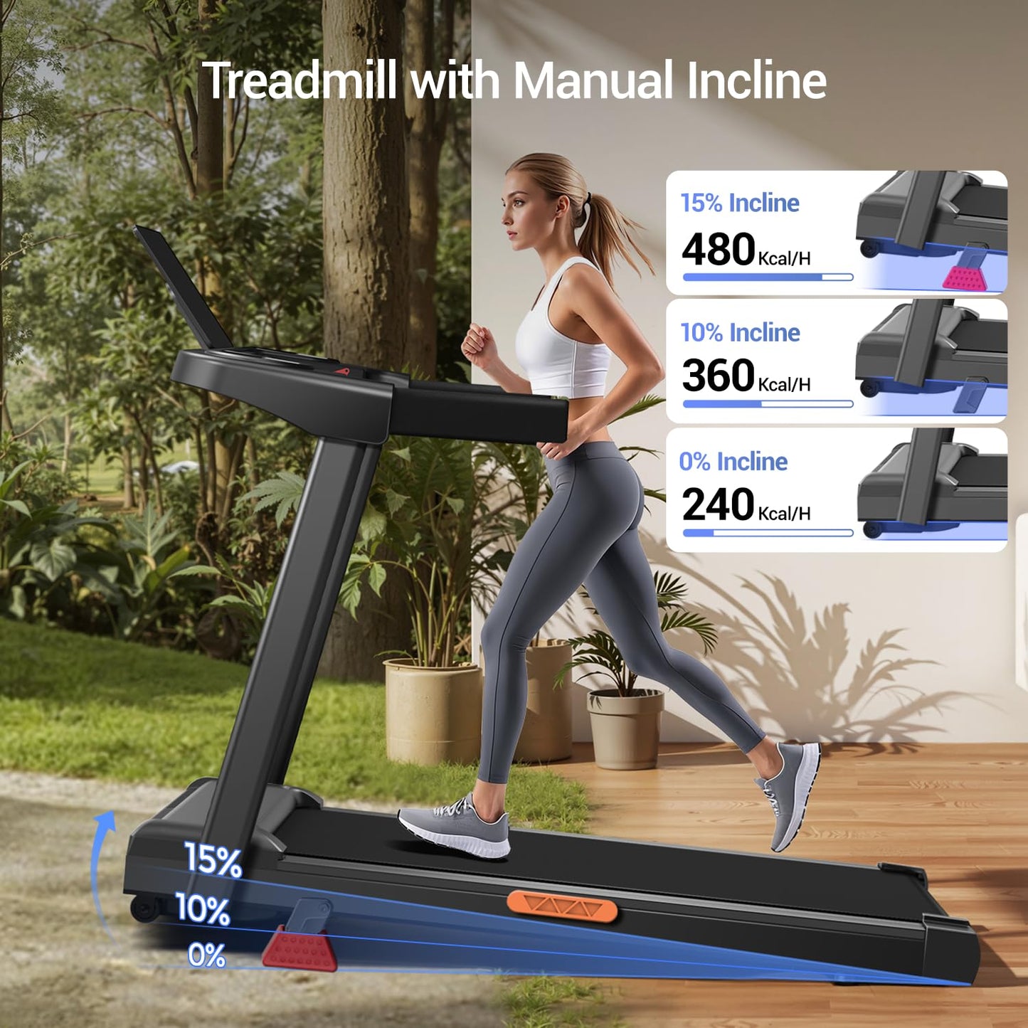 LONTEK 3-in-1 Foldable Treadmill with 15% Incline, Portable Treadmills for Home and Office, Folding Treadmill with Handles, 3.0HP Quiet Walking Pad with Three Screen Display, 300Lbs Capacity