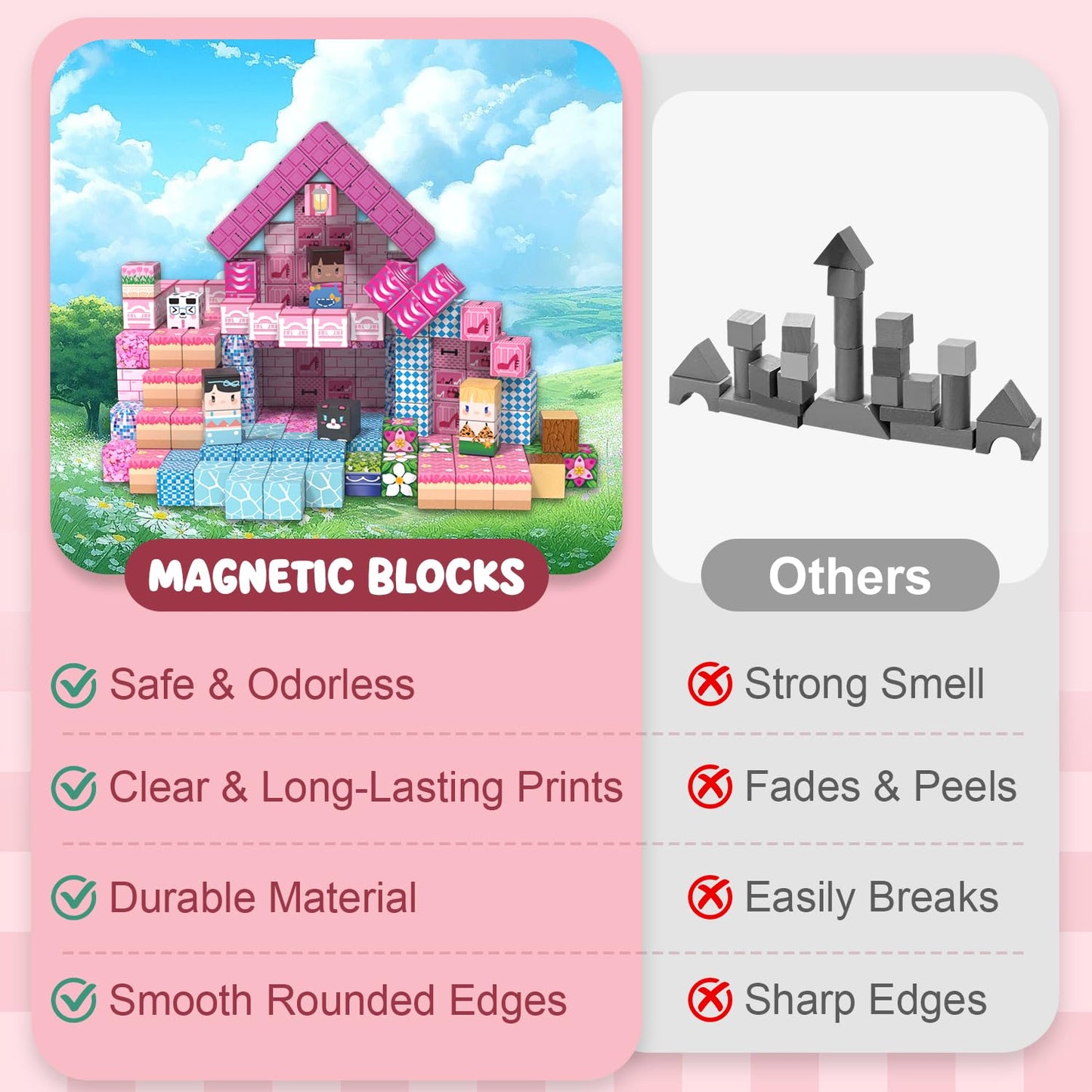 ADAH 216PCS Magnetic Building Blocks for Girls, Pink Princess STEM Toys for Ages 4-8, Creative Educational Building Toys for 3-6 Year Olds, Magic Blocks for Kids