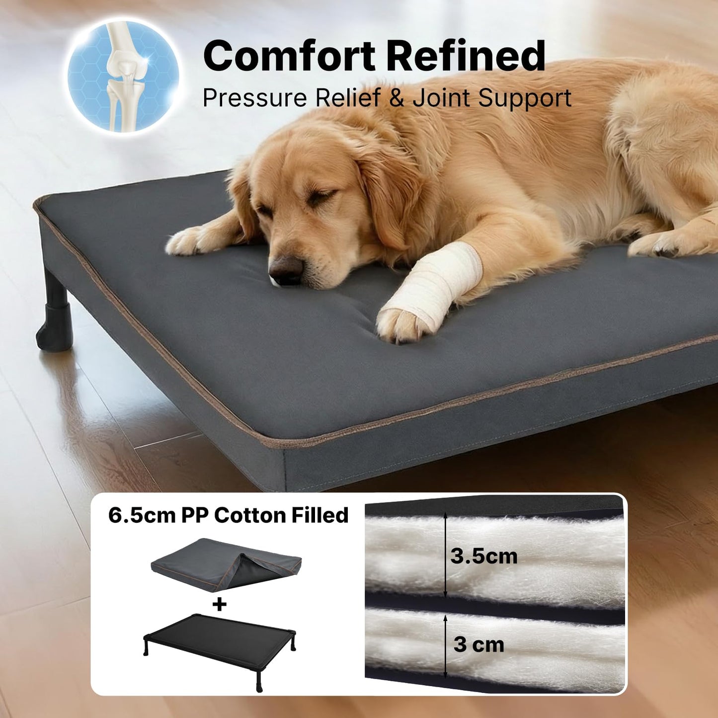 Veehoo Chew Proof Elevated Dog Bed, Indestructible Raised Dog Bed with Exclusive Cover, Washable Orthopedic Padded Pet Cot for Indoor & Outdoor, Extra Large Dog Bed 49" x 32", Dark Grey