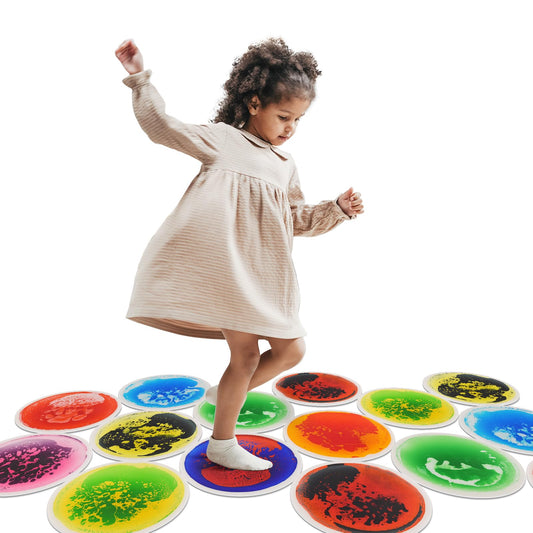 Art3d 9PCS Round Sensory Floor Tiles for Kids, Toddlers and Children, Colorful Liquid Sensory Activity Mat for Active Play and Decorative