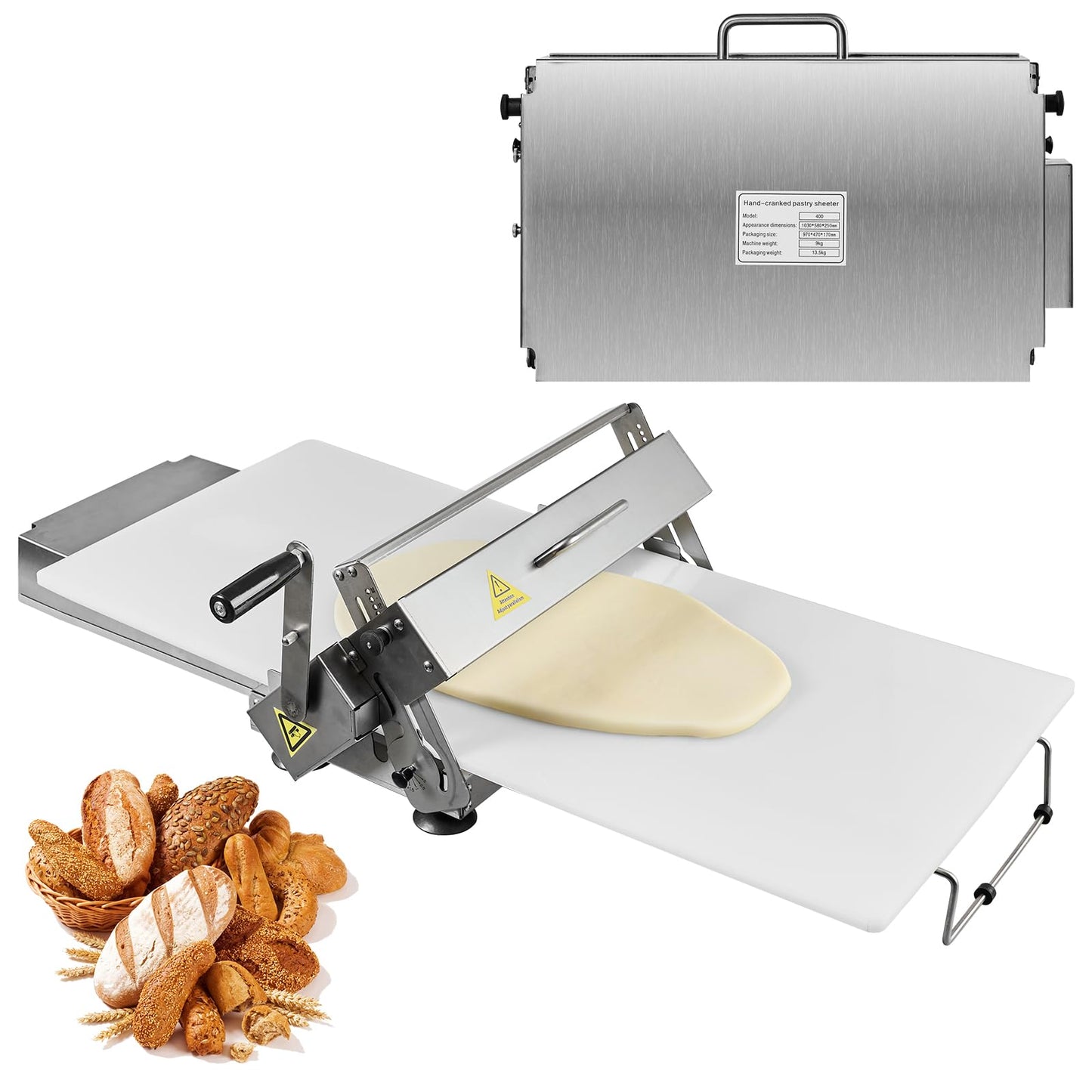 ATOLS 40.9''x15.5" Folding Dough Sheeter, Dough Roller Machine for Commercial Use, 0.2-27mm Adjustable Thickness Stainless Steel Manual Dough Sheeter Machine with Board