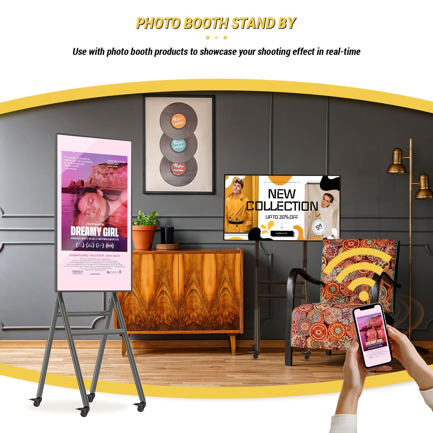 MWE Mobile Digital Signage Display 43in,Portable UHD Touchscreen Advertising Display Kiosk Poster App Publishing,Video Photo Booth Standby Series Screen Mirroring (NonTouch Screen, Metallic, 43in)