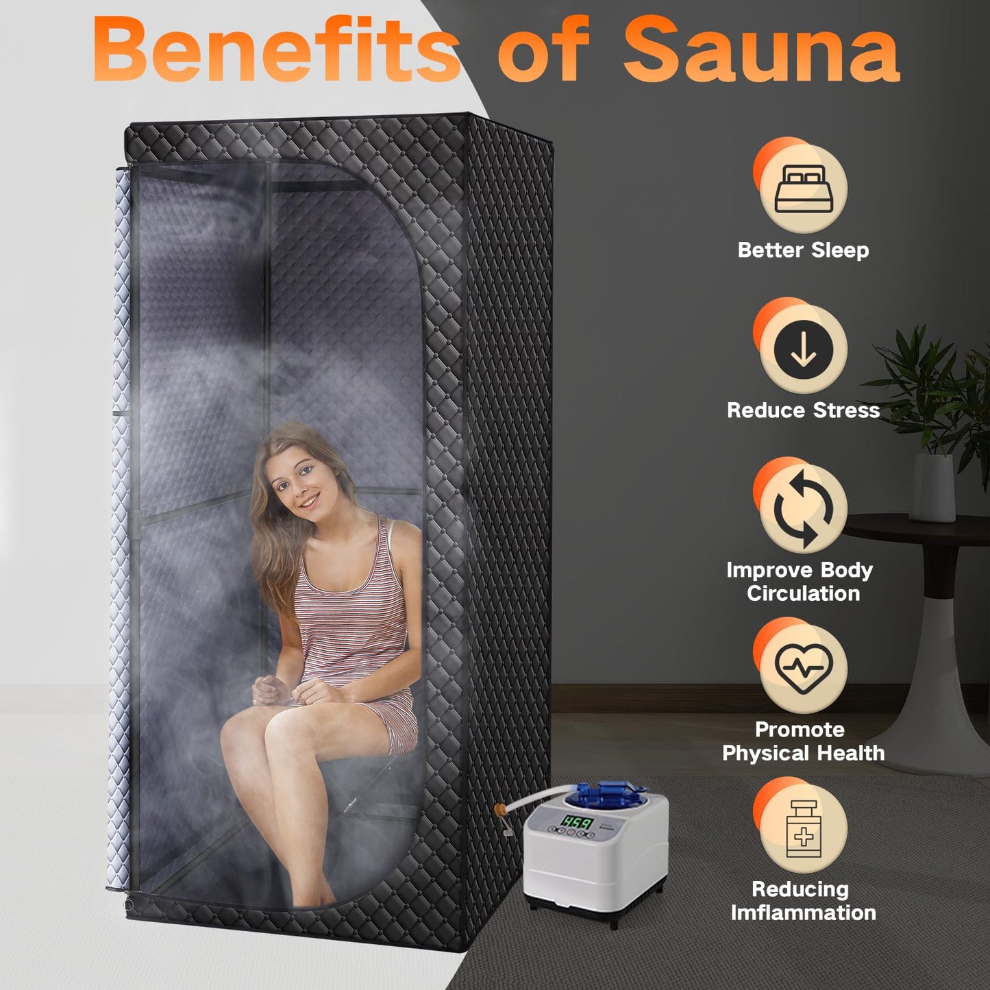 Veloqore Sauna Box for Relaxation,Portable Steam Sauna for Body Relaxation,Portable Personal SPA Steam Tent with 3L /1500W Steamer, 9 Levels Temp Control,Indoor,Outdoor