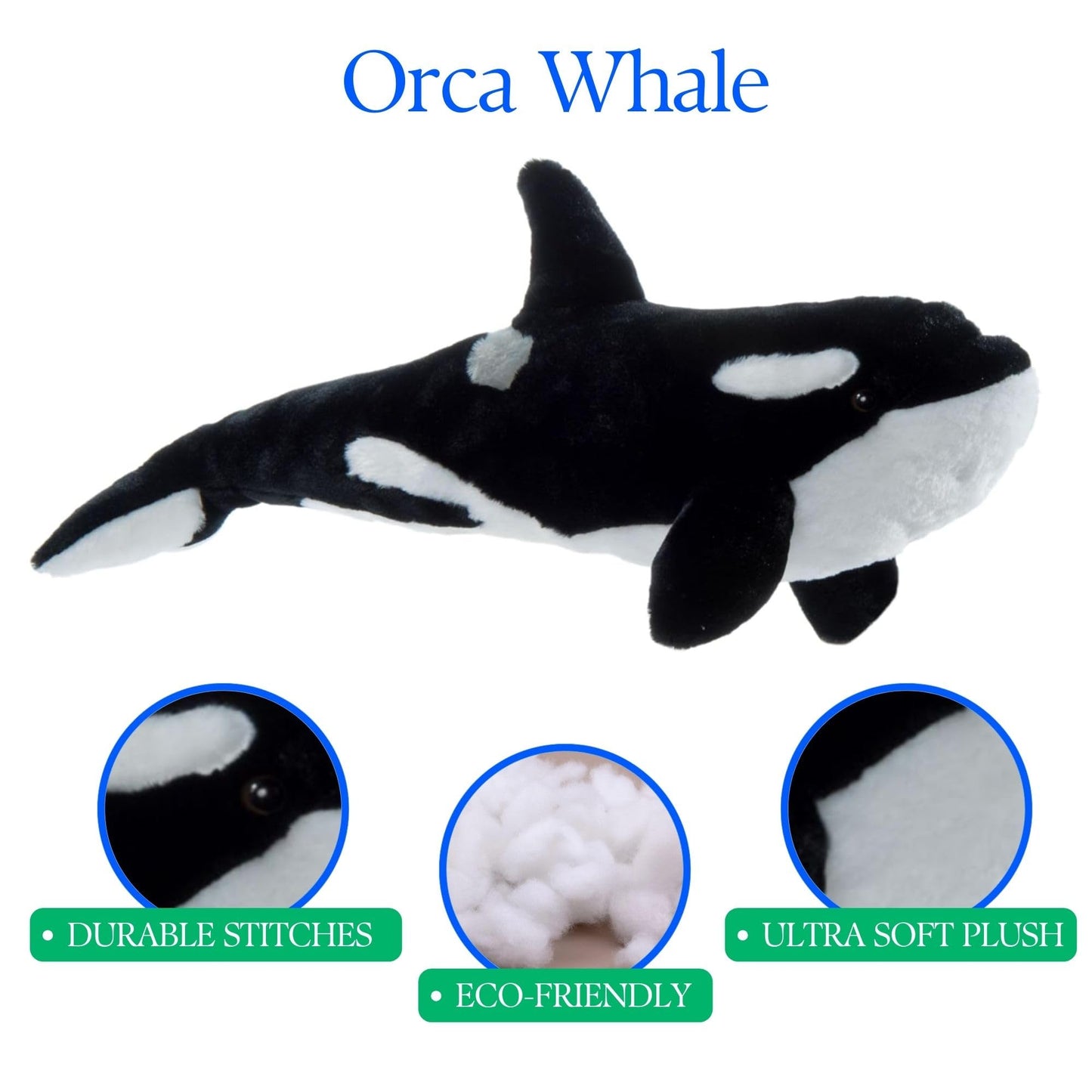 The Petting Zoo Orca Stuffed Animal Plushie, Gifts for Kids, Wild Onez Sealife Animals, Whale Plush Toy, 20 inches