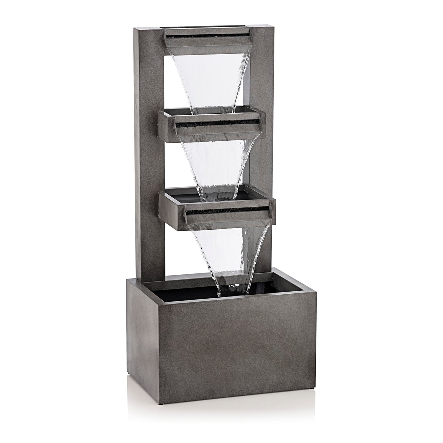 Alpine Corporation 43" Tall Multi-Tier Waterfall Fountain - Industrial Style Water Feature for Garden, Patio, Yard, Backyard, Relaxing Water Flow, and Serene Landscaping, Gray
