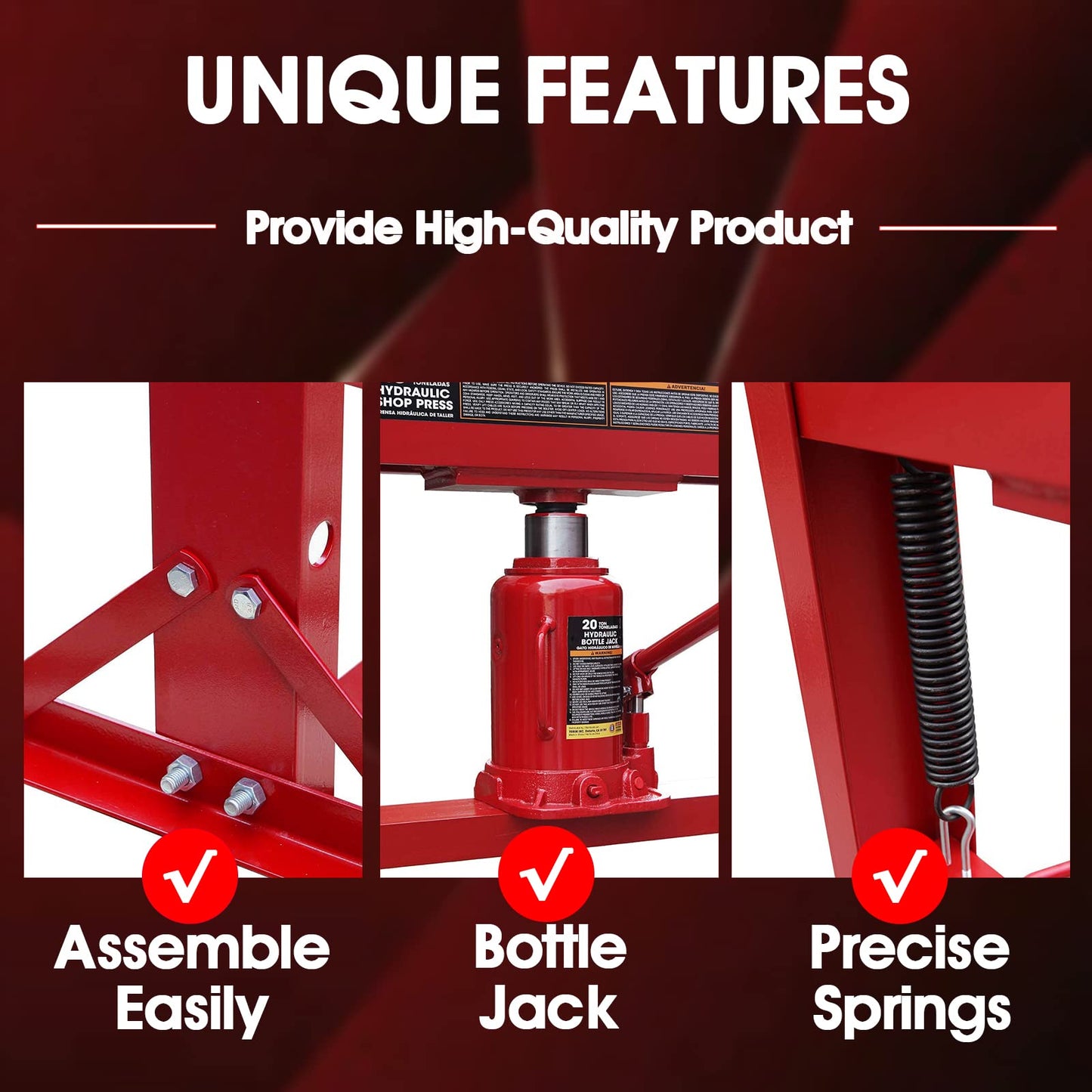 Big RED ATY20011R Torin Steel H-Frame Hydraulic Garage/Shop Floor Press with Stamping Plates, 20 Ton (40,000 lb) Capacity, Red