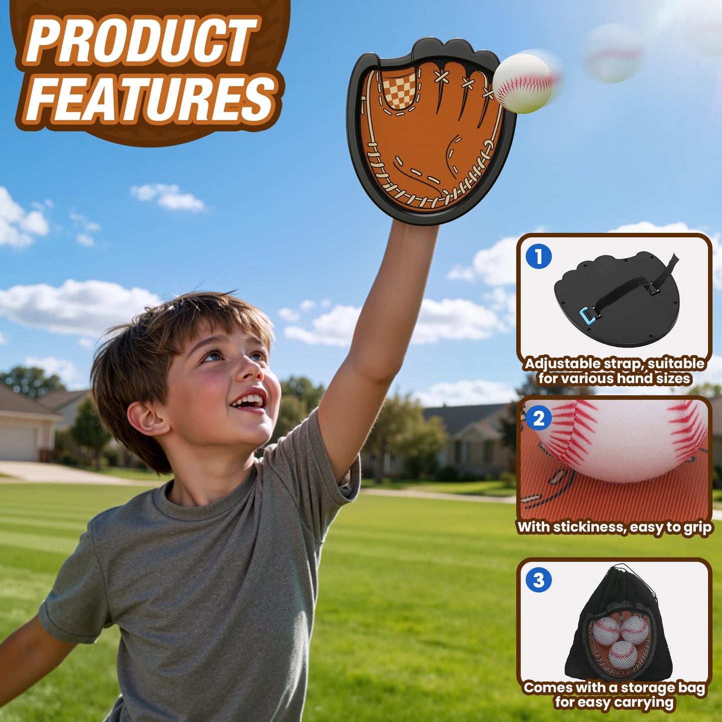HYES Toss and Catch Ball Set, Outdoor Games for Kids, Beach Yard Camping Toys for Adult & Family, Kids Baseball Glove for 3 4 5 6 7 8+ Year Old Boys & Girls (2 Paddles & 3 Balls)