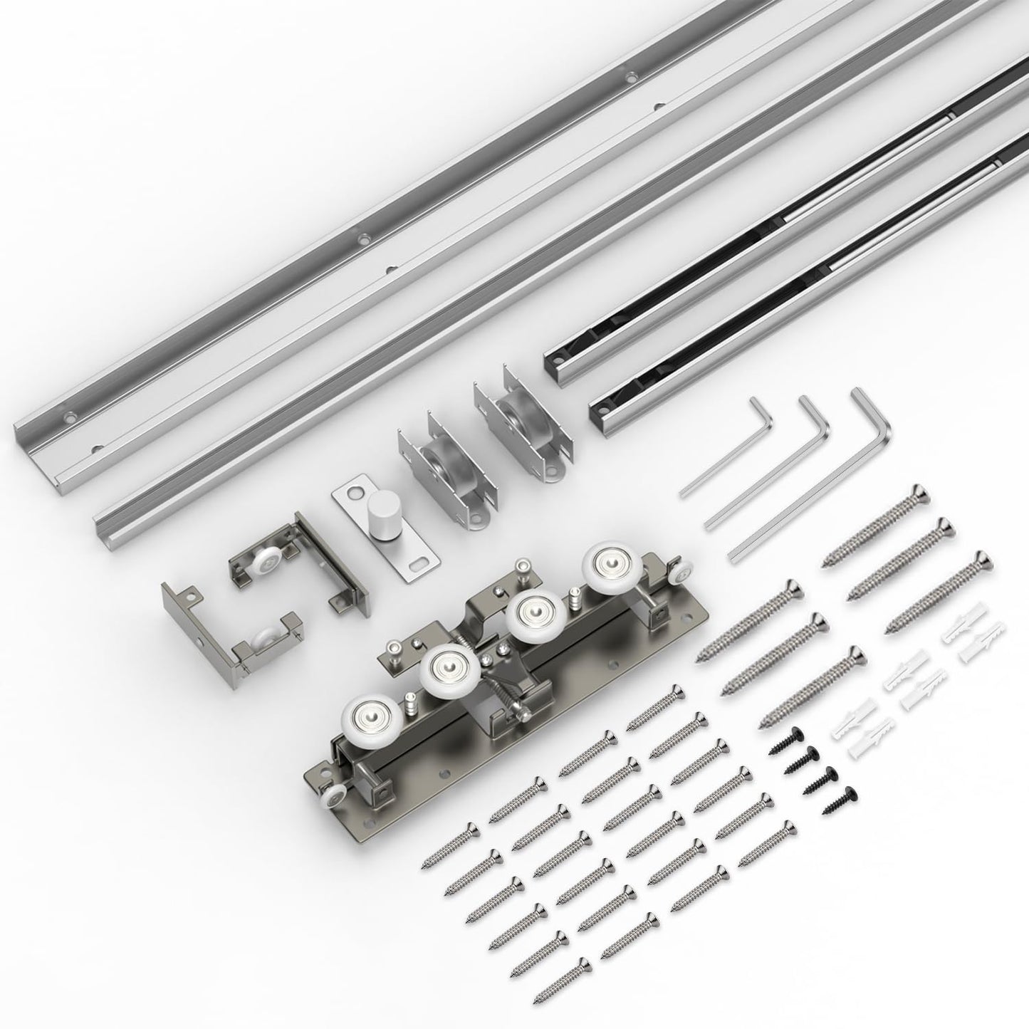 30-59 Inch New Heavy Duty Hidden Sliding Barn Door Hardware and Track, Floating Wall Mounted Invisible Sliding Door Track, Soft Close, Quiet, Easy Install (Can Installed on Doors up to 59 Inch)