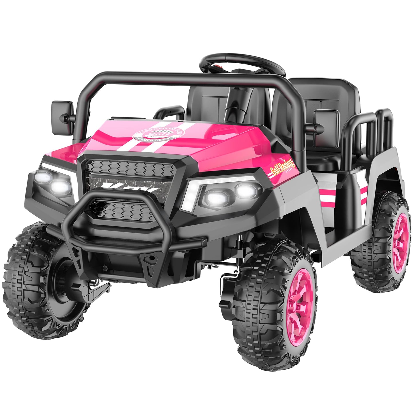 Electric Car for Kids, 24V 4 Seater Ride on Toys w/Parent Remote, 4 Wheeler Suspension, Max 220lbs Weight Capacity, USB, Music, Radio, LED Light, Ride on Truck for Boy/Girl Ages 3-8, Pink