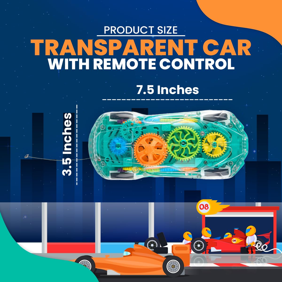 Playbees Light-Up Transparent Car with Remote Control, Toys for Autistic Kids Ages 3-5 Sensory Activity for Kids with Autism Special Needs Toys, Bump and Go Toys for Toddlers Music and LED Effects