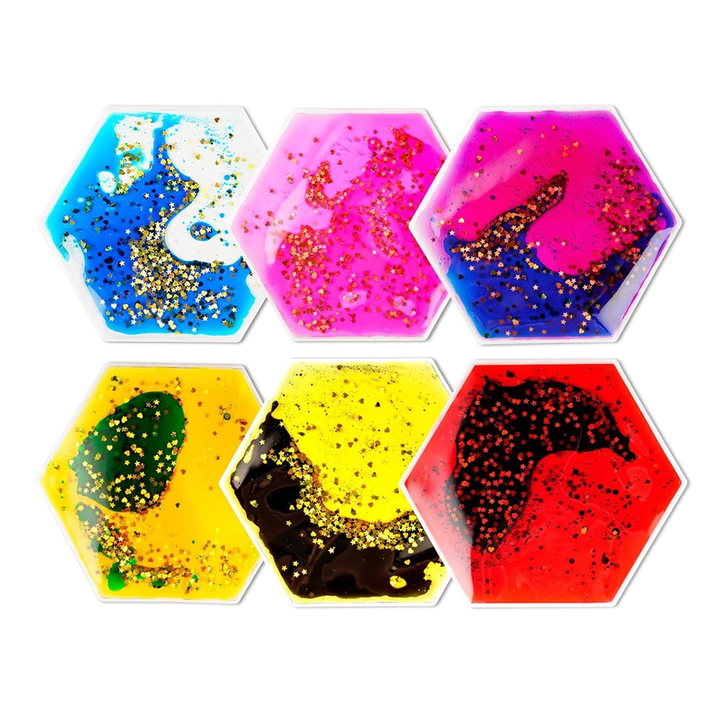 Onyoloy Sensory Soft Gel Liquid Toys - Hexagon Sensory Motion Fidget for Autism Kids, Stress Relief & Focus, Home School Therapy Travel Toys (6 Pack)