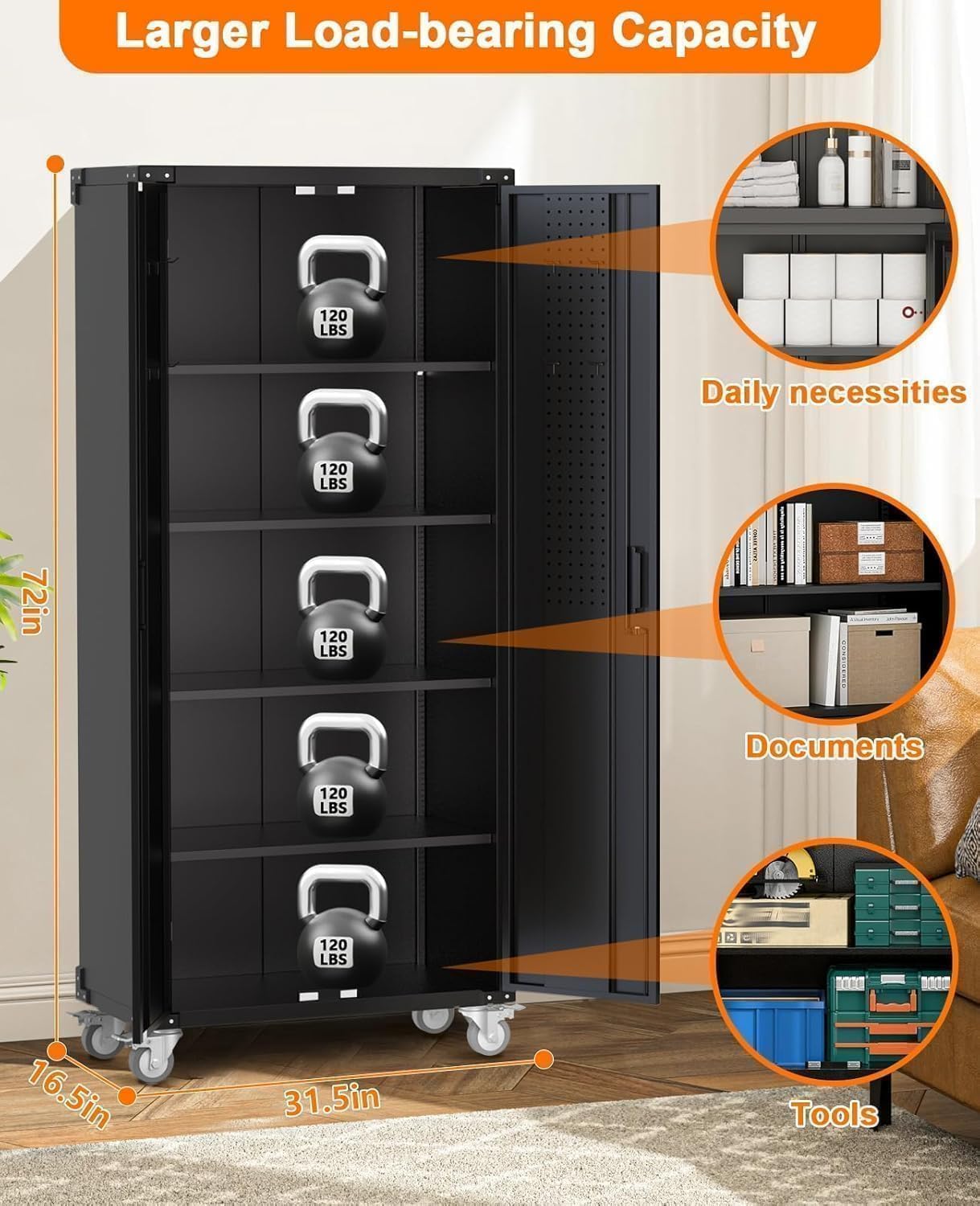 Metal Garage Storage Cabinets - 72"H Tool Cabinet & Office Storage Cabinet With 4 Adjustable Shelves,600 Lbs Capacity & 1.58" Thickened Steel Frame For Workshop,Home,Garage & Office Organization