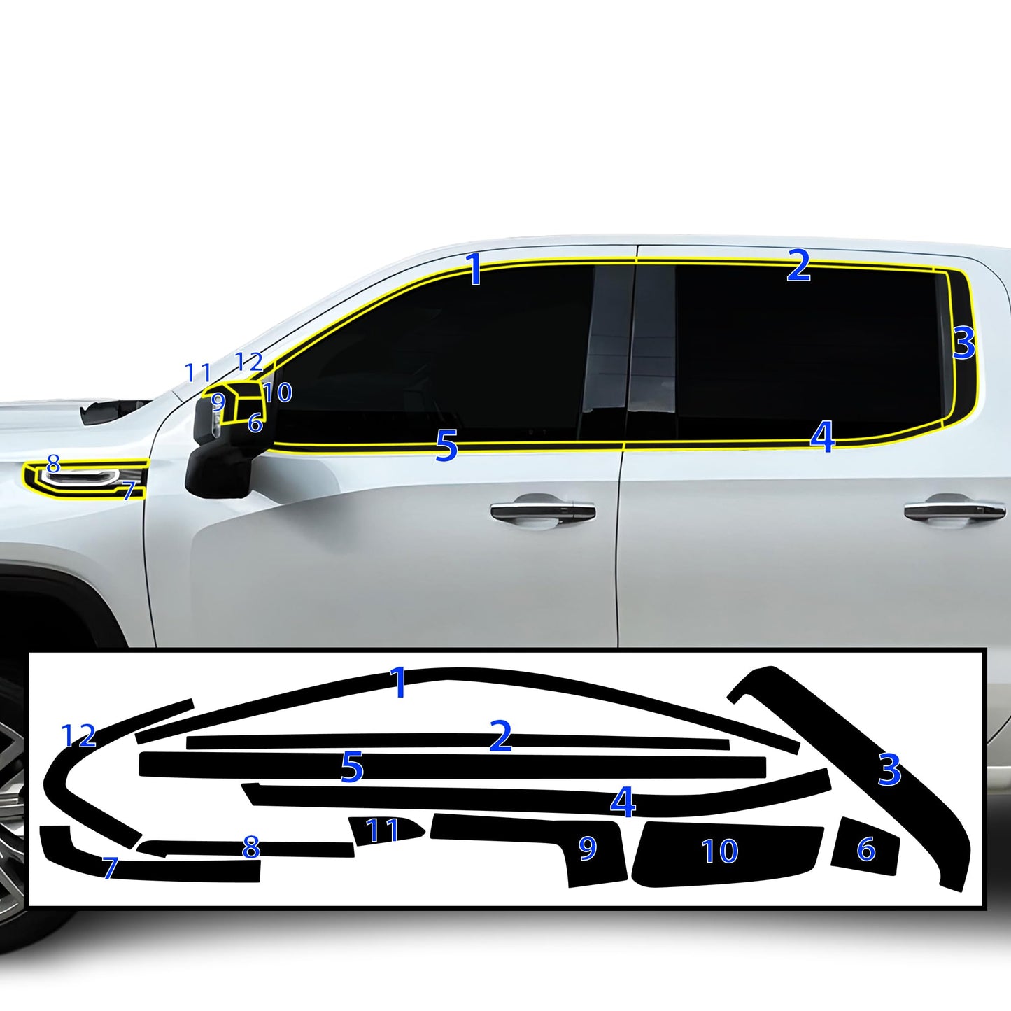 BOGAR TECH DESIGNS for GMC Sierra 1500 2022-2026 Side Window Chrome Delete – Precut Vinyl Trim Overlay, Gloss Black Blackout Appearance