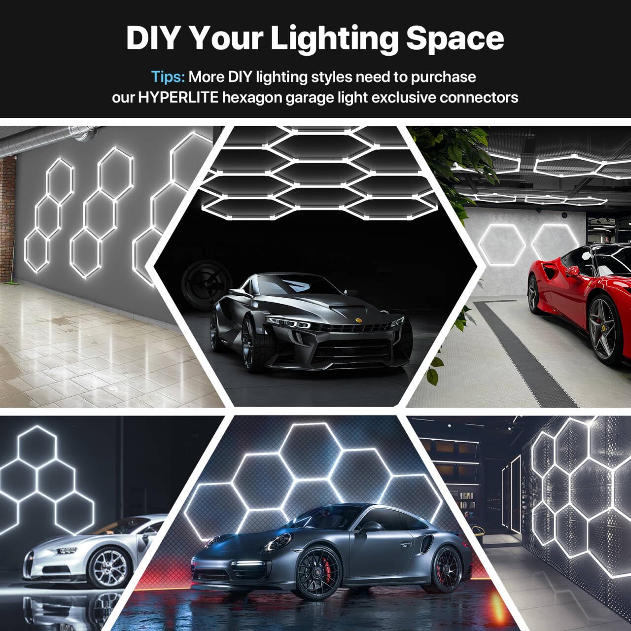 HYPERLITE Gen 2 Hexagon Garage Lights: 322W 32200LM 11 Grids Hexagon Led Light, 6500K Ultra Bright Honeycomb Hex Lights, Easy Install, Durable Design for Garage, Car Detailing, Workshops, Gym