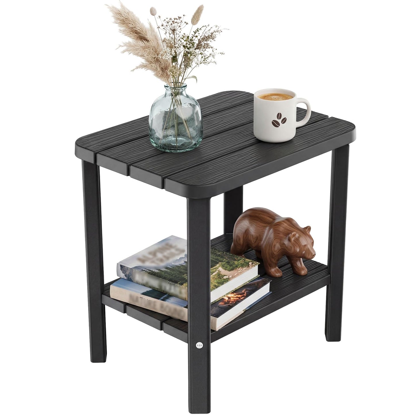 Outdoor Side Table, 2-Tier Small Table, Weather Resistant Outdoor End Tables, Patio Furniture for Garden, Porch, Pool, Lawn, Backyard or Indoor Bedroom