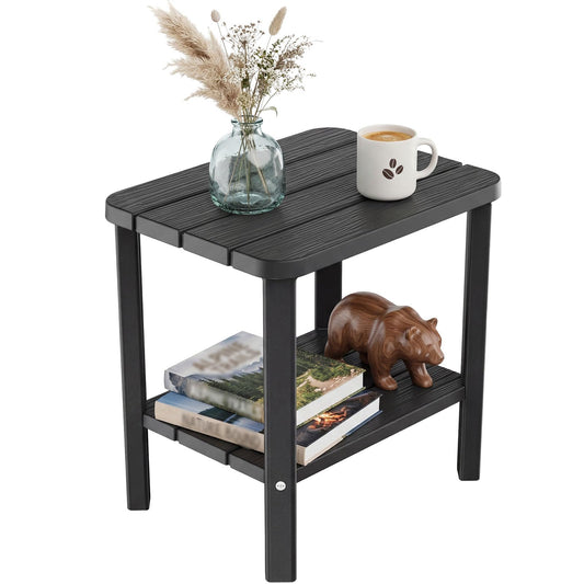 Outdoor Side Table, 2-Tier Small Table, Weather Resistant Outdoor End Tables, Patio Furniture for Garden, Porch, Pool, Lawn, Backyard or Indoor Bedroom