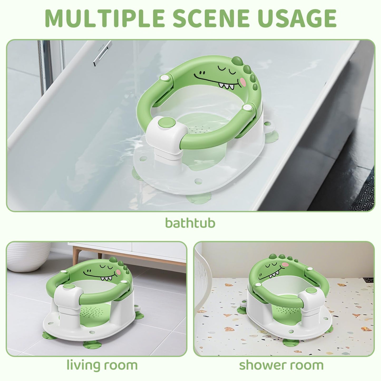 TPN Baby Bath Seat for Babies 6 Months & Up, Non-Slip Toddler Bath Seat with 5 PCS Waterproof Emoji Stickers, Portable Infant Bath Seat for Baby(Green)