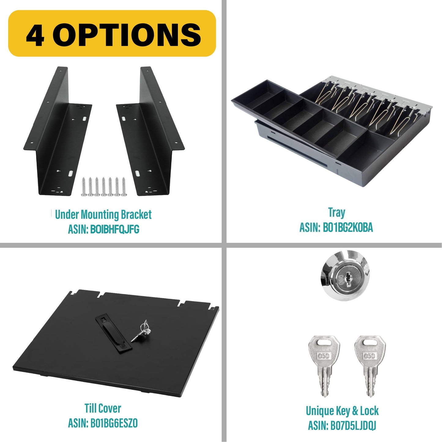 HK SYSTEMS 16inch "Stainless Steel" Front Heavy Duty POS "USB" Interface Cash Drawer with 5Bill/5Coin (BLACK) "NO compatibility with Square POS system for now"