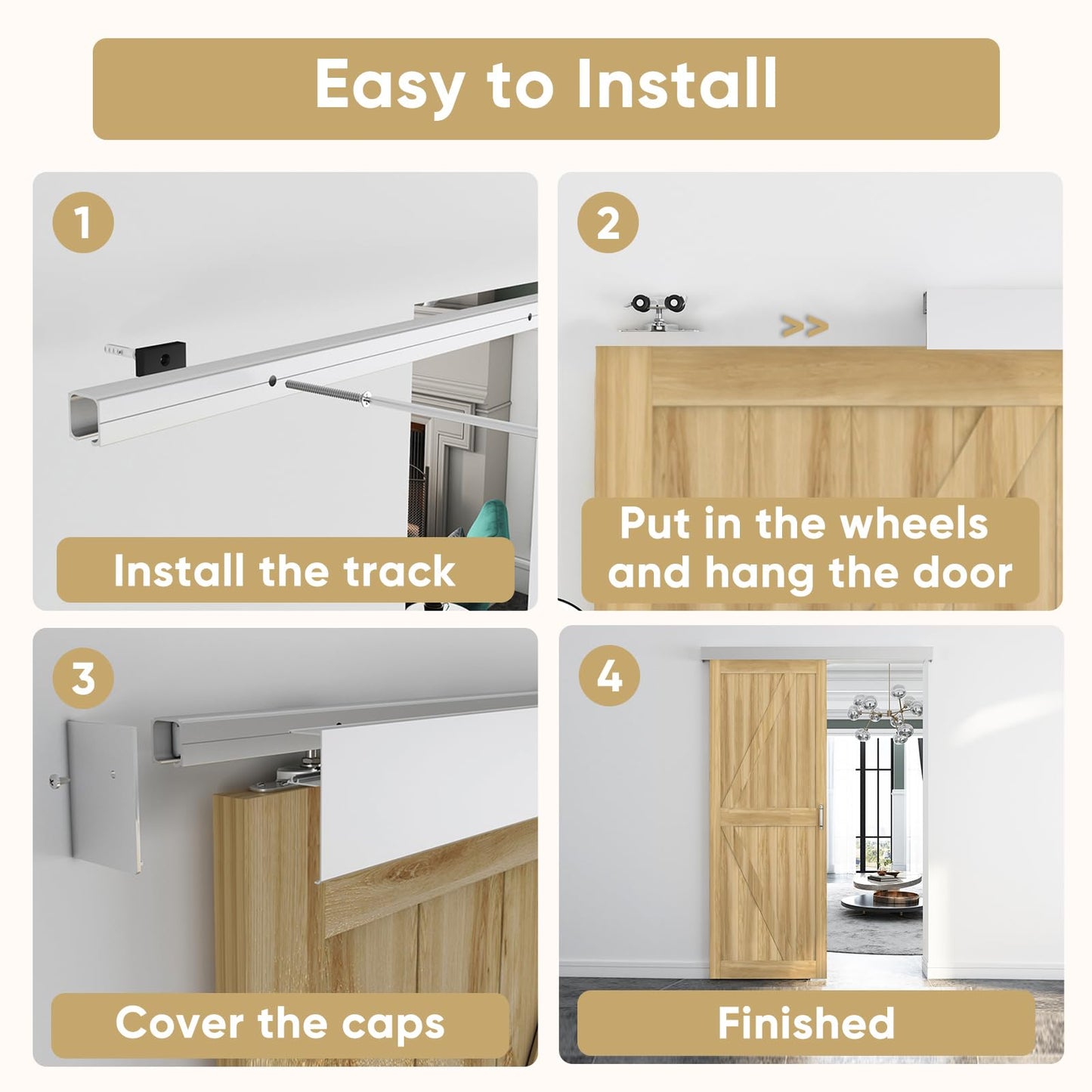 Barnsmith 6FT Sliding Barn Door Hardware Track Kit with Handles, Low Clearance Aluminium Alloy Box Rail Track, Silvery