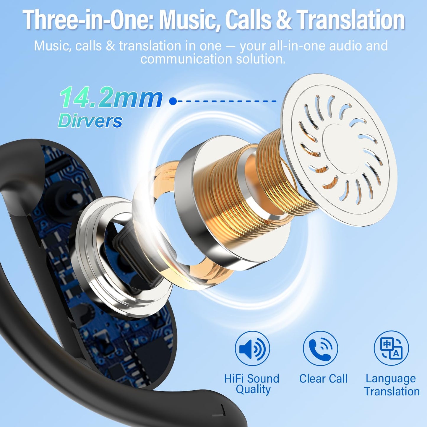 Ai Translation Earbuds Real Time,3-in-1 Buletooth 5.4 Translator Earbuds with 164 Languages/6 Translation Modes,No Subscription Required Translatior Headphones,32H Audifonos Traductores Inglés Español
