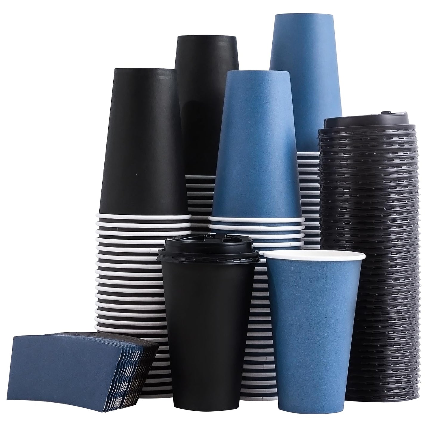 SIUQ 500 Pack 16 oz Disposable Coffee Cups with Lids and Sleeves, To Go Paper Cups, Hot & Cold Drinking Cups for Tea, Coffee, Water, Hot Chocolate, Paper Coffee Cups Ideal for Home,Cafes,Store