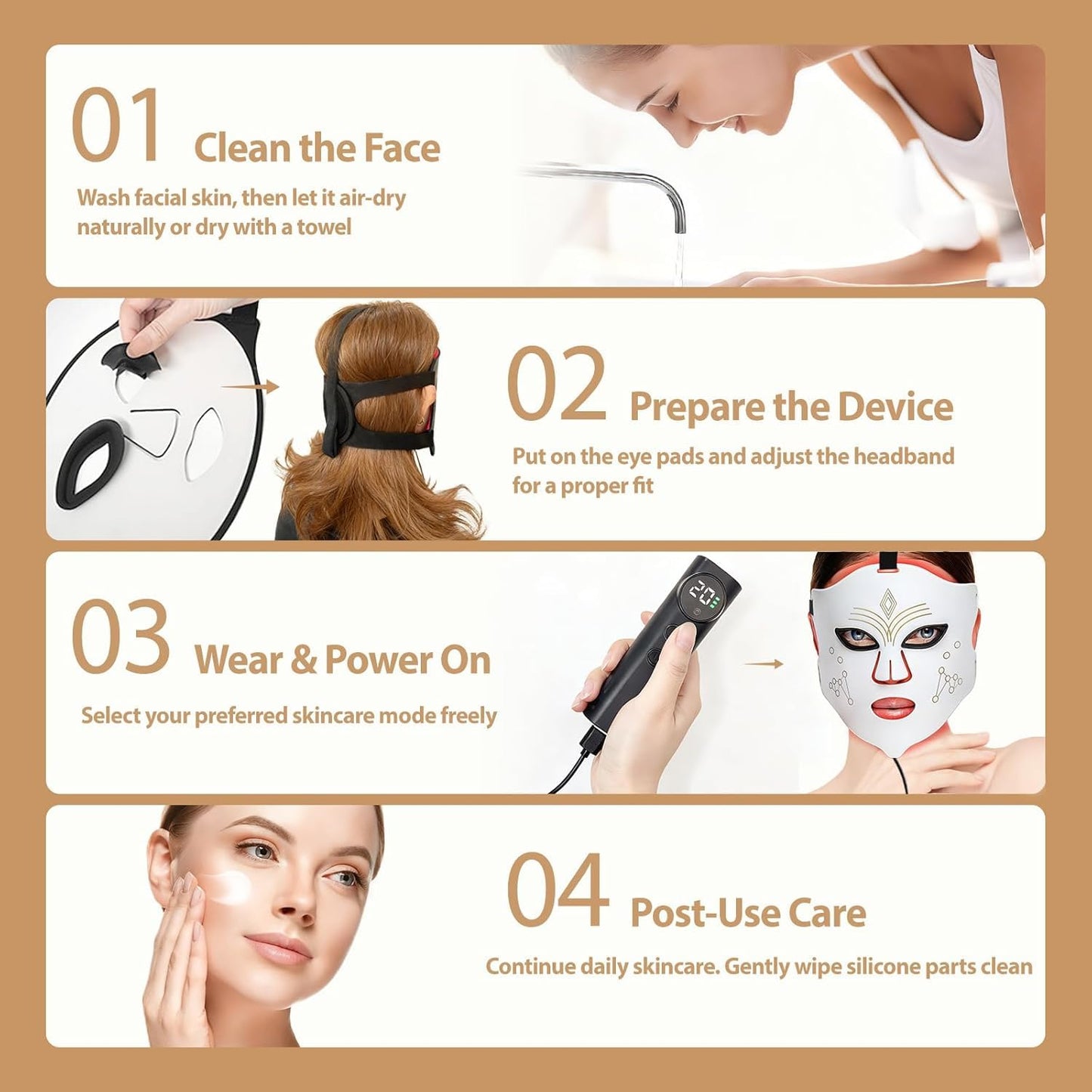 Red Light Therapy Mask for Face, LED Face Mask Light Therapy Device with 4 Modes, 850nm Infrared Red & Blue Light, Rechargeable Portable Home Skincare Tool with Timer for Women & Men