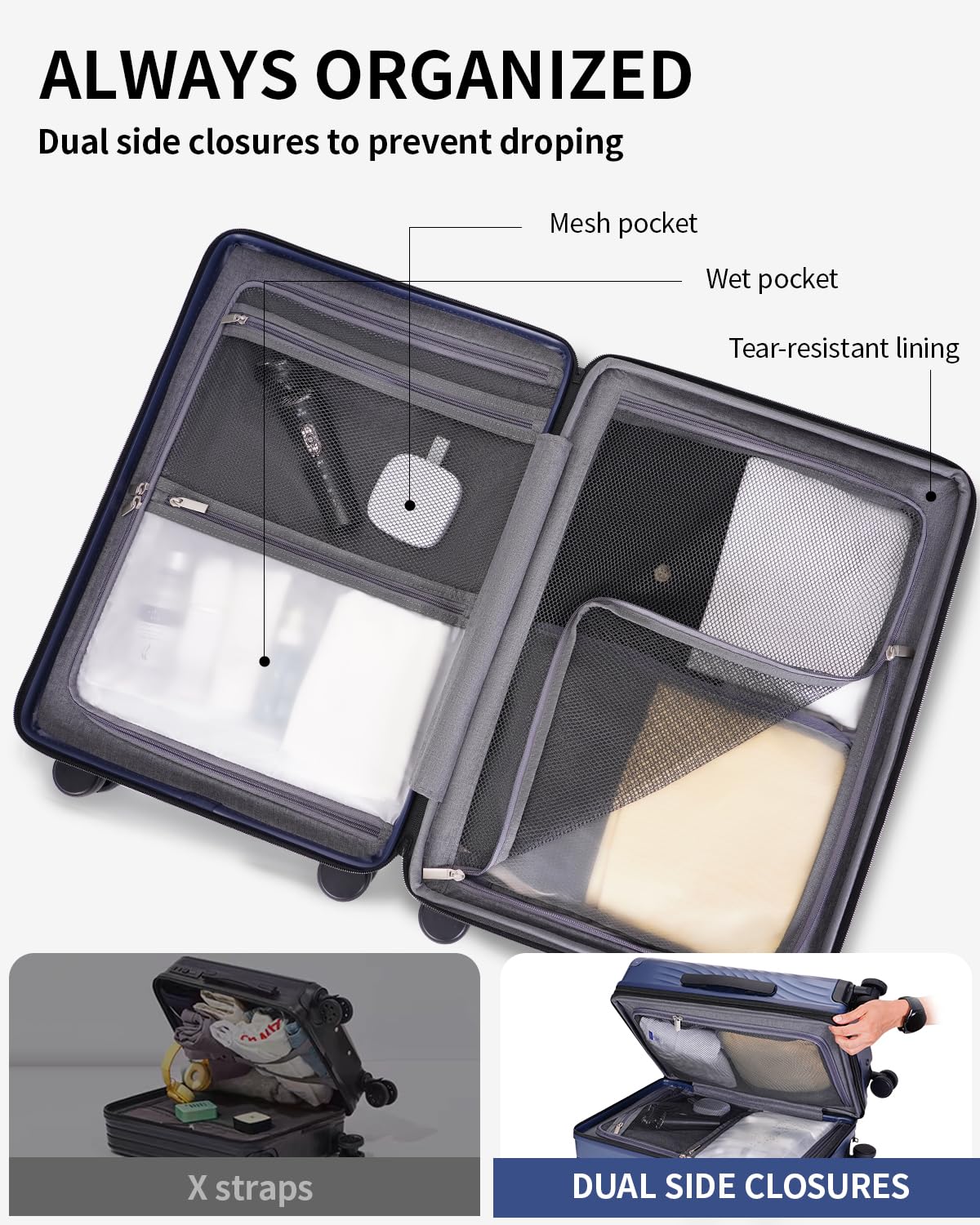 ECOHUB Hardside Expandable Carry On Luggage 2 Set and Packing Cubes 7 Set Tear-Resistant Packing Cubes, Blue