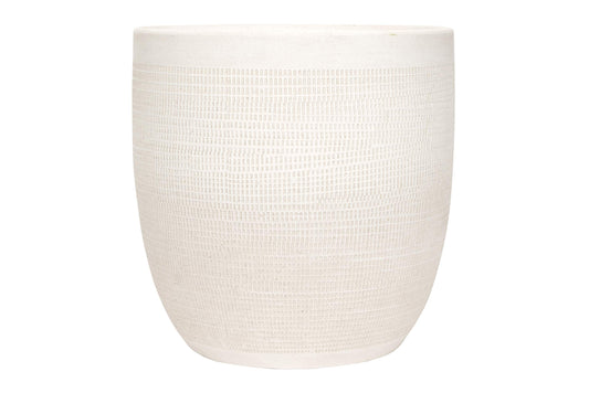 Creative Co-Op Large Matte White Embossed Stoneware Planter