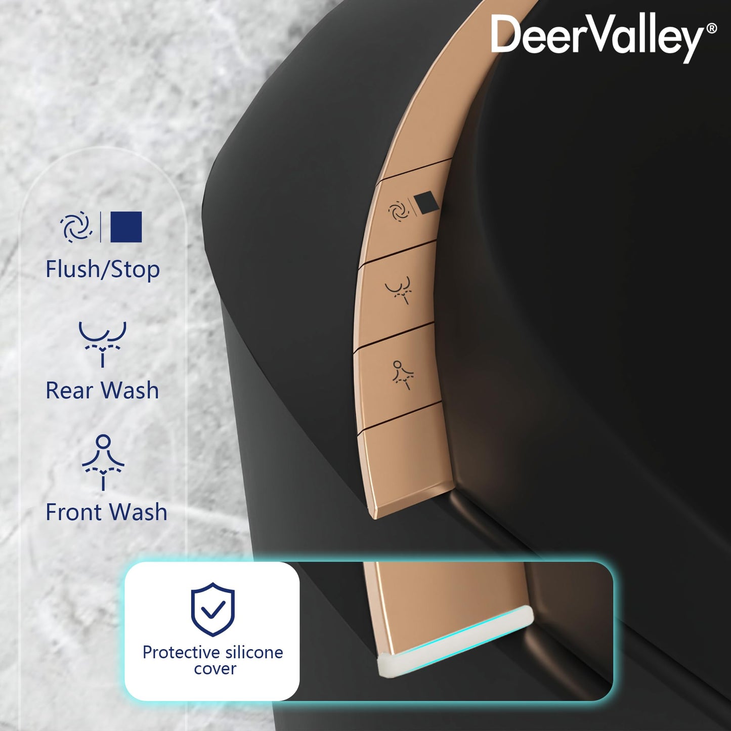 DeerValley Smart Toilet, Tankless Design with Integrated Bidet, Automatic Open/Close Lid, Auto Flush, Heated Seat, Black, Elongated