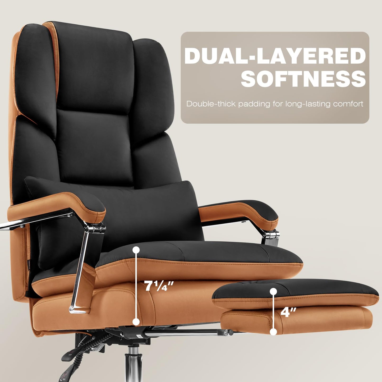 Furniliving Big and Tall Office Chair 500lbs,High Back Executive Leather Office Chair with Footrest,Wide Seat Reclining Desk Chair with Lumbar Support, Armrest, Black