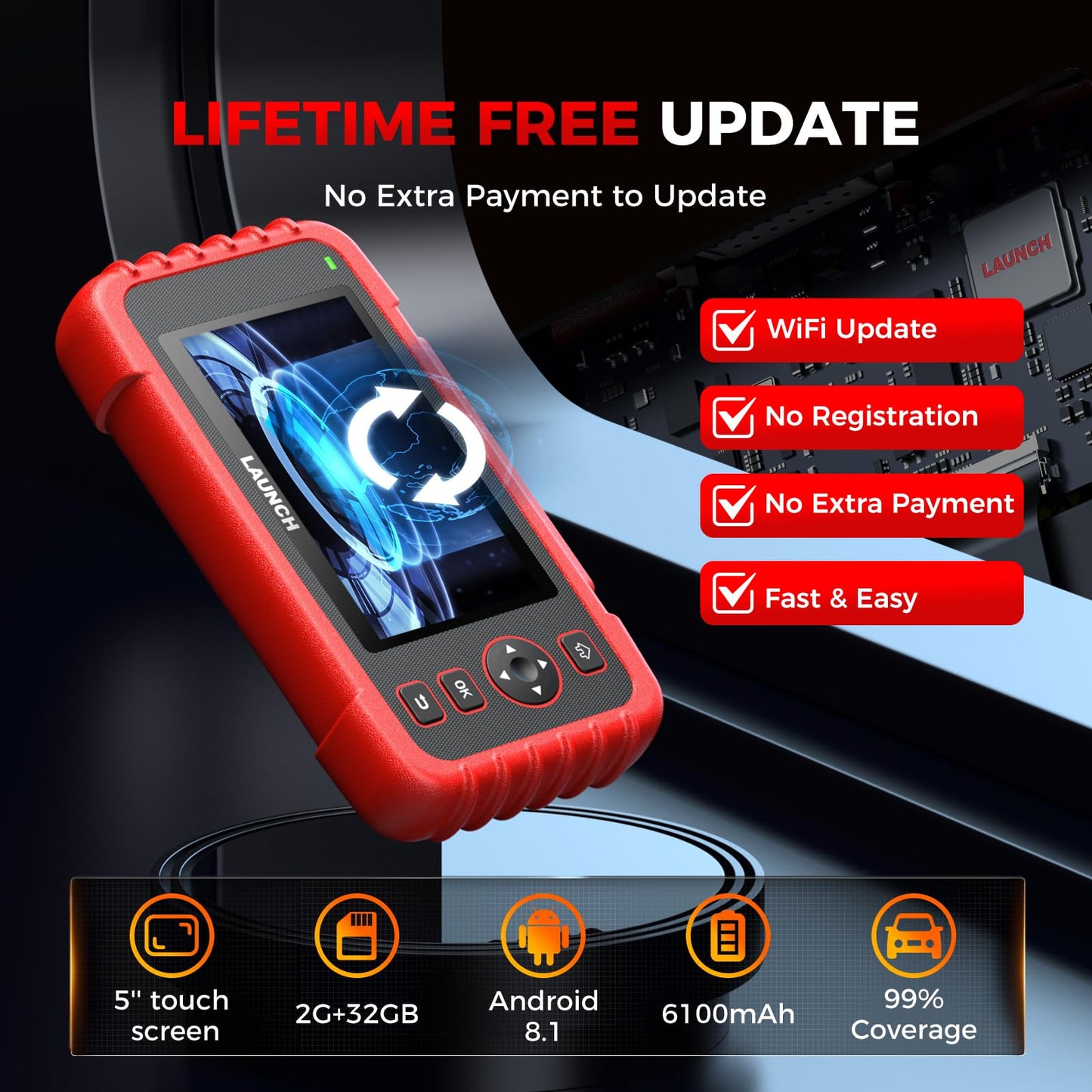LAUNCH OBD2 Scanner CRP123X Elite V2.0, 2026 Lifetime Free Update Diagnostic Scan Tool, Car Engine Code Reader with Oil/Brake/SAS/BMS/D.P.F/ABS Bleeding/Throttle Reset, FCA SGW, Auto VIN, Battery Test
