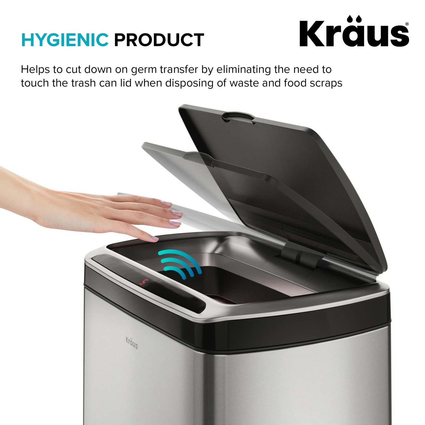 Kraus GarbagePro Rectangular 13 Gallon Hands-Free Motion Sensor Trash Can Battery Operated in Matte Black Finish with SoftShut Touchless Lid, KTCS-10MB