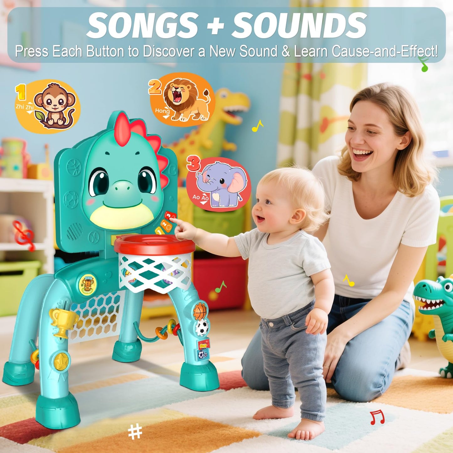 Zerhunt Baby Boy Toys for 1 Year Old: Motor Skills Development Energy Release by Mini Basketball & Soccer with Music & Light for Indoor Outdoor - Idea Christmas Birthday Gift for Boys Girls Age 1-3
