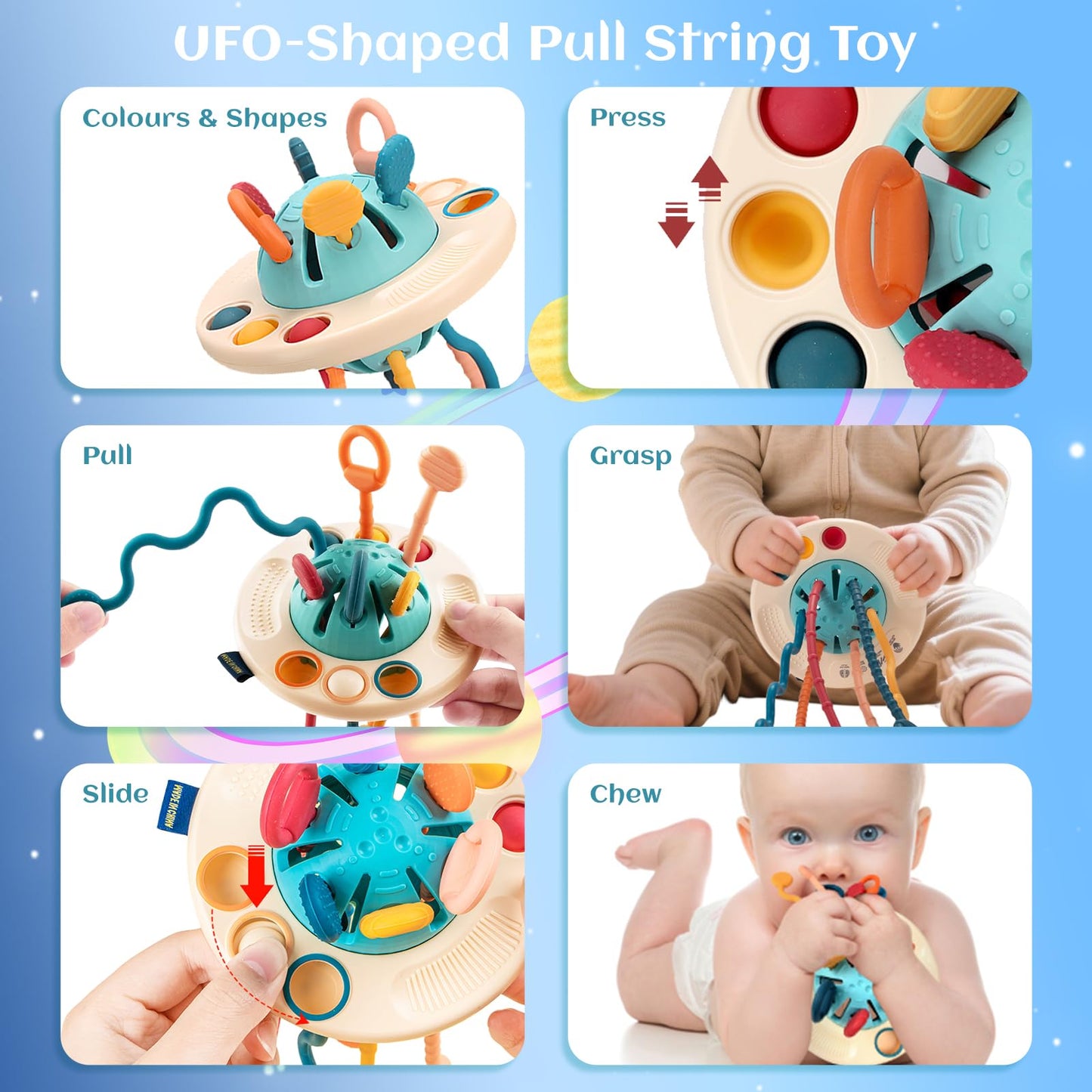 woollywink Baby Toys for 1 Year Old, Montessori Toys Hanging in Stroller, Sensory Toy for Todders 12-18 Months+, UFO Pulling Educational Game for Developing Motor Skills Gift for Boys& Girls