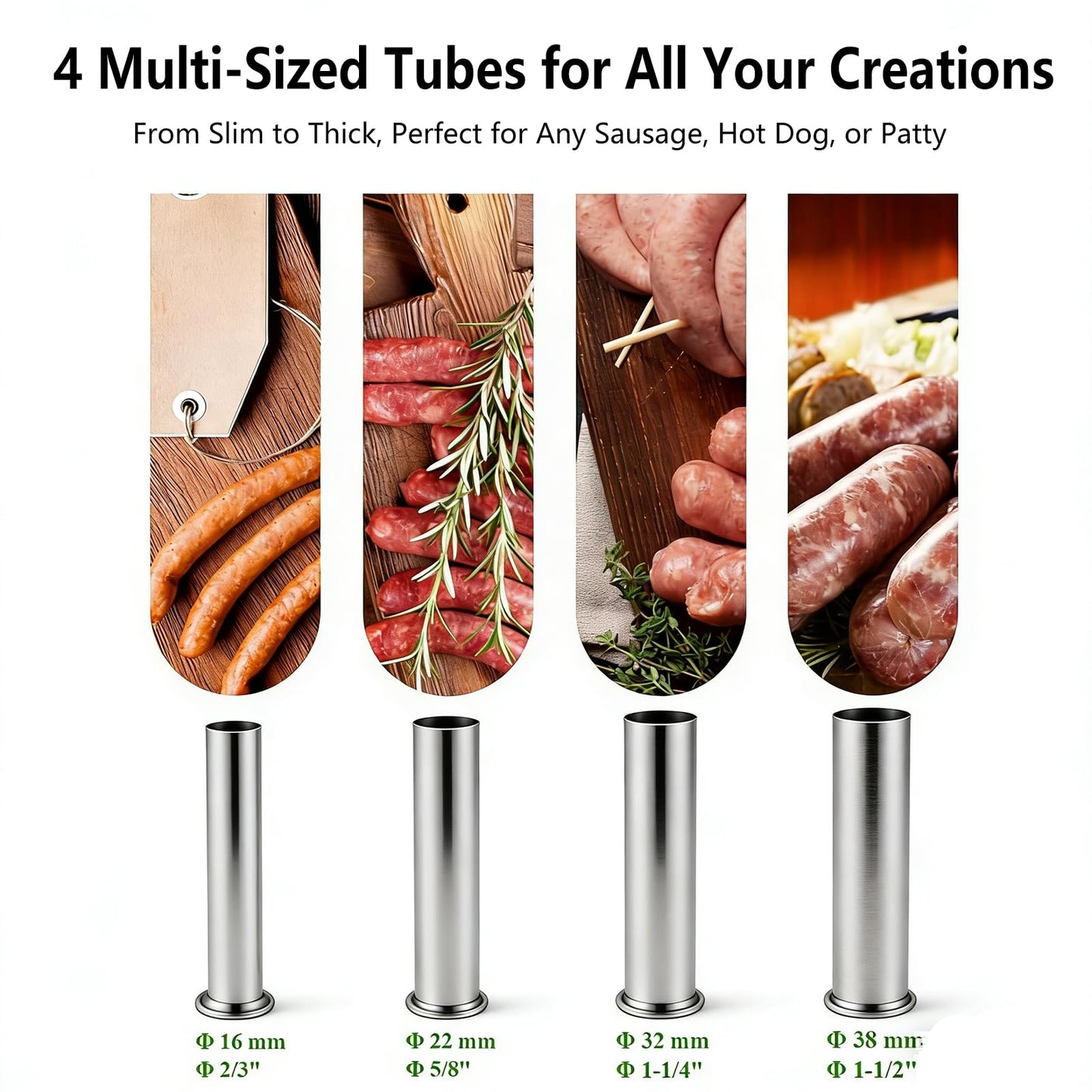 LEONEBEBE Manual Sausage Stuffer Filler, Commercial Vertical Sausage Maker Machine, 7Lbs/3L Capacity, 2 Speeds, Adjustable, 4 Stainless Steel Filling Tubes, Silver