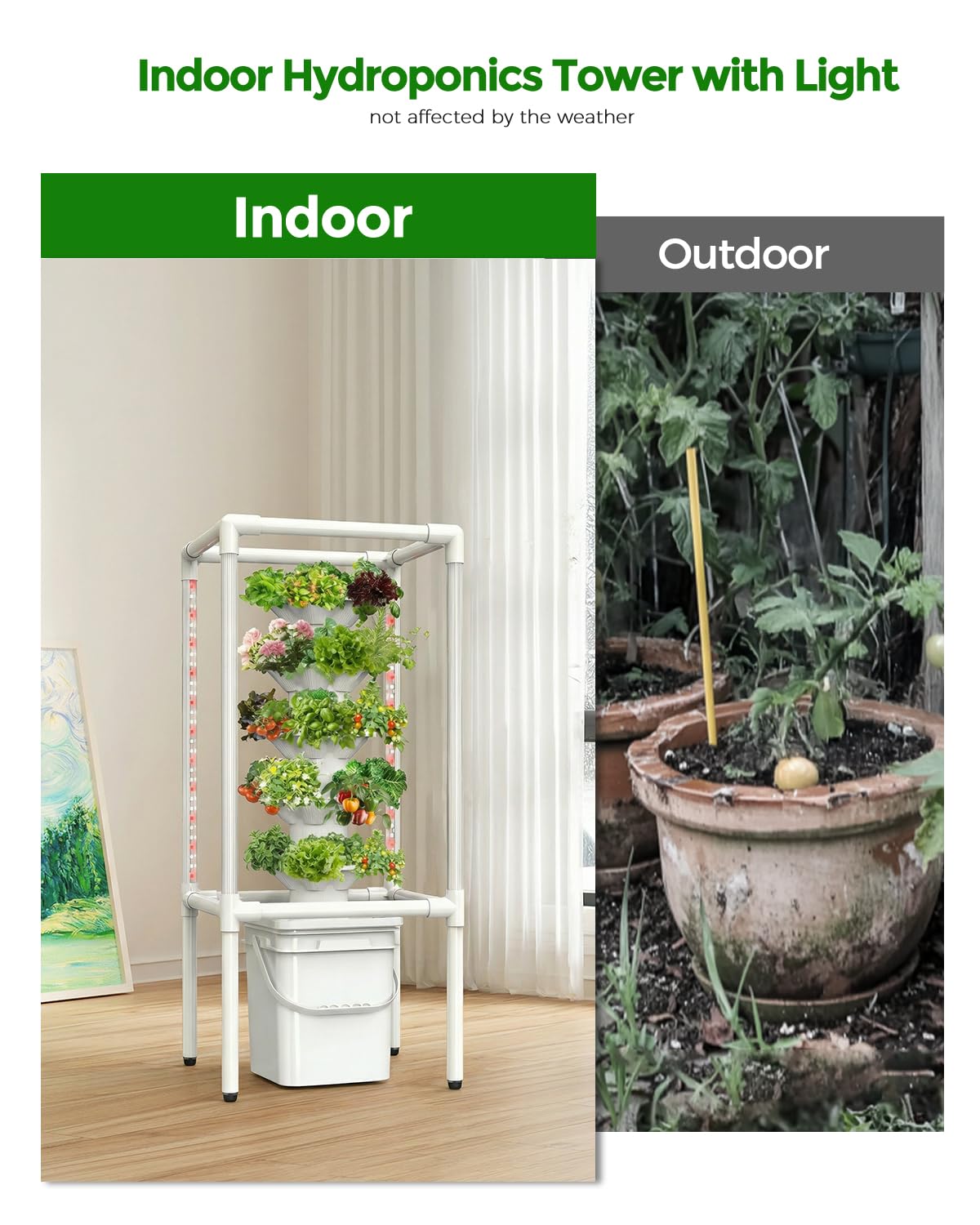 SJZX Hydroponics Growing System, Hydroponic Tower with Full-Spectrum Grow Lights, 5 Tiers Indoor Outdoor Garden Planter, Vertical Home Gardening Germination Kits for Vegetables, Fruits, Herb (25 Pods)