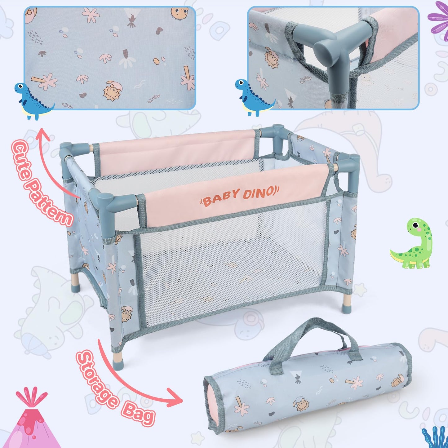 deAO Baby Doll Set,12 inch Doll Playset with Doll Stroller Crib Bed Nursery Role Play Set Accessories and Play Mat,Foldable Stroller and Travel Bag,Birthday Gifts for Girls
