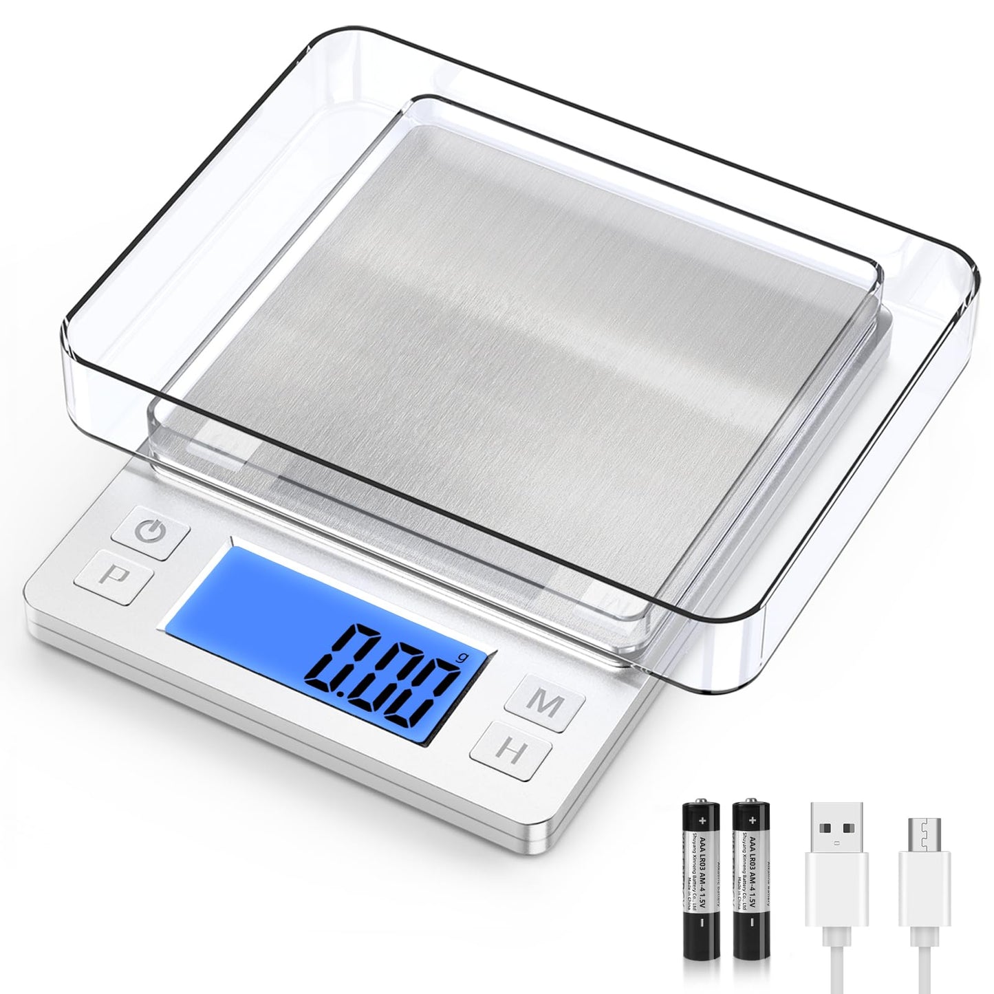 BOMATA 0.01g Small Digital Gram Scale, USB Rechargeable, Upgraded 1kg Jewelry Scale with Larger Display and Hold Function, High Precision, Grams and oz for Herb, Coin, Powder, Gold, Yeast, Kitchen