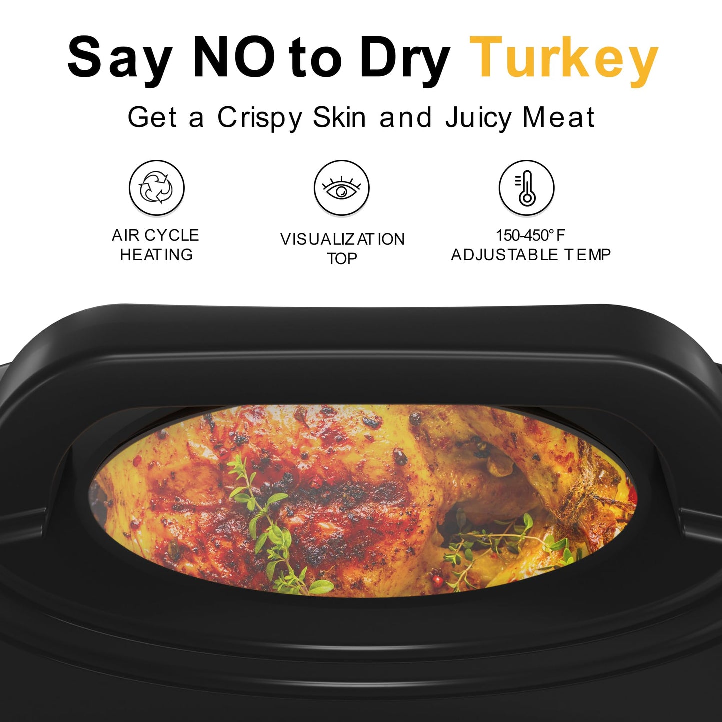 Sunvivi Roaster Oven, Electric Roaster Oven with Viewing Lid, 30lb 26-Quart Turkey Roaster with Unique Defrost/Warm Function, Large Roaster with Removable Pan & Rack, Stainless Steel, Silver