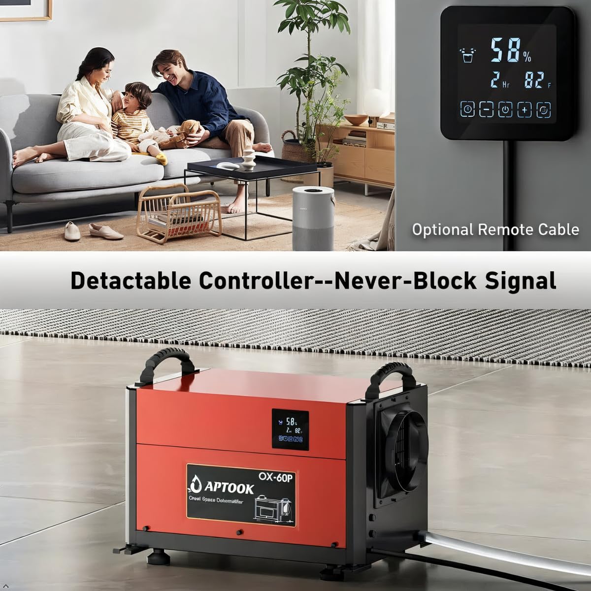APTOOK 110 Pints Commercial Dehumidifier with Drain Hose, Crawl Space Dehumidifier for Water Damage Restoration, Flood Repair, Crawlspace and Basement, Red