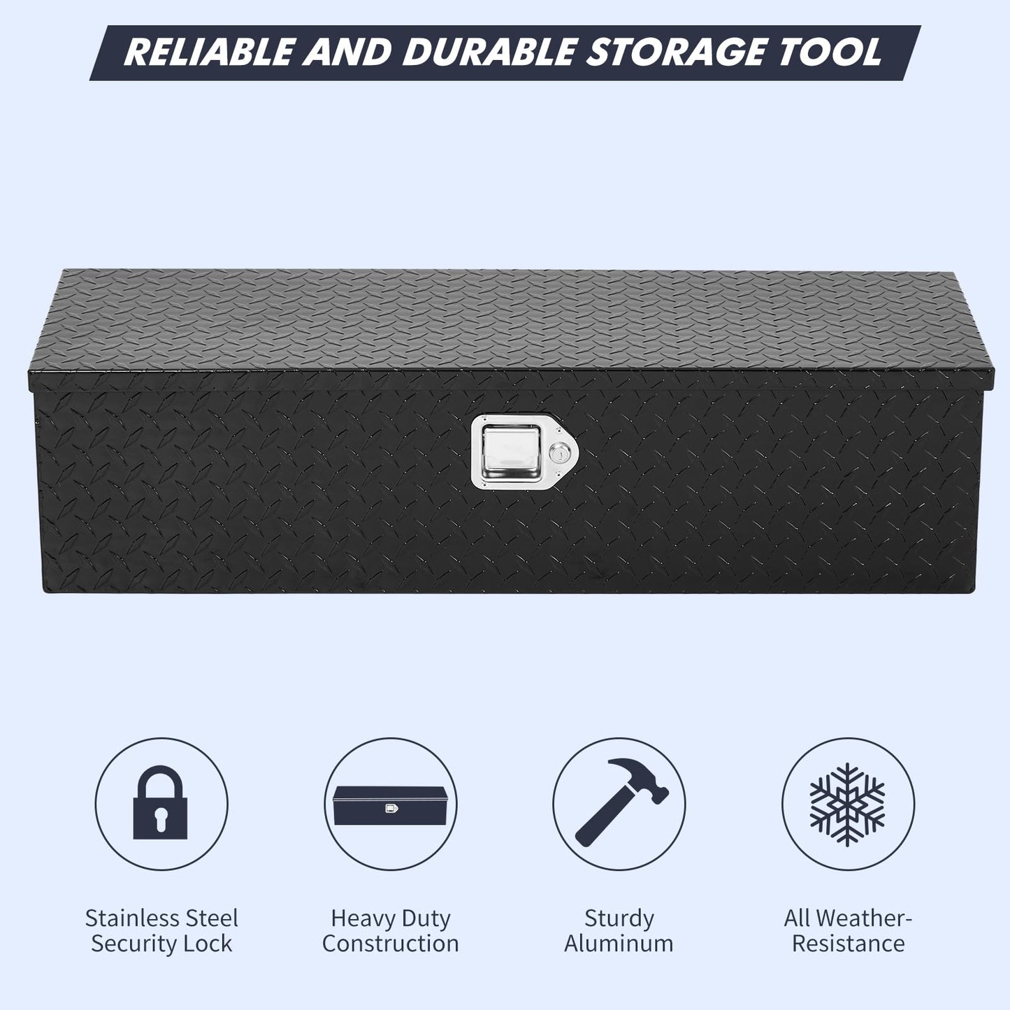 GarveeTech 36 in Truck Bed Tool Box, Heavy Duty Aluminum Diamond Plate ToolBox for Pick Up Truck RV Trailer, Trailer Toolbox Storage with Side Handle, Lock and Keys, Black
