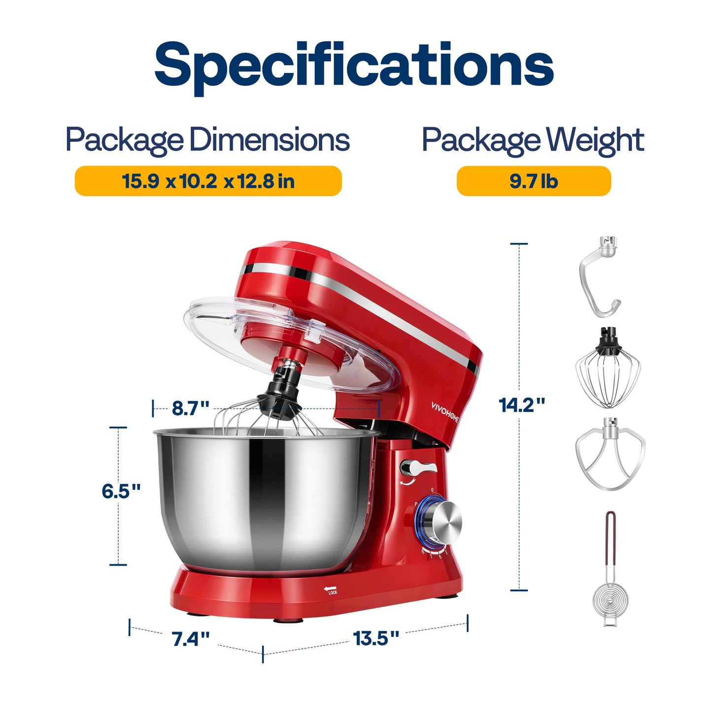 VIVOHOME 4.75 Quart Stand Mixer, 8 Speed Kitchen Electric Food Mixer, Household Stand Mixer for Baking, Cake, Bread with Beater, Dough Hook, Wire Whip and Egg Separator, Red